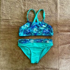 Aqua Colored 3 piece Mermaid Swimsuit (Sz. 7-8)